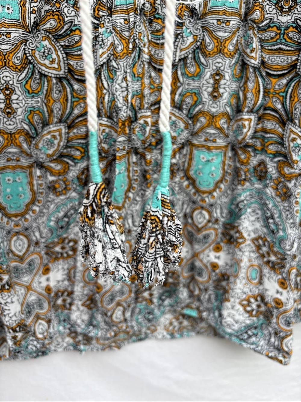 Democracy Paisley Tunic in Teal, Goldenrod, Black & White - Picture 8 of 13